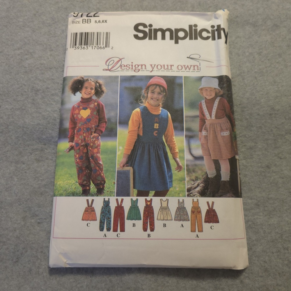 Simplicity 9722 Girls Jumper Overalls Pattern 5-6-6X Vintage 90s DIY Clothes